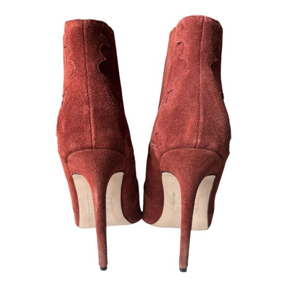 Burgundy suede pointed toe stiletto ankle boots with cowgirl design ASOS size 6 - Picture 8 of 13